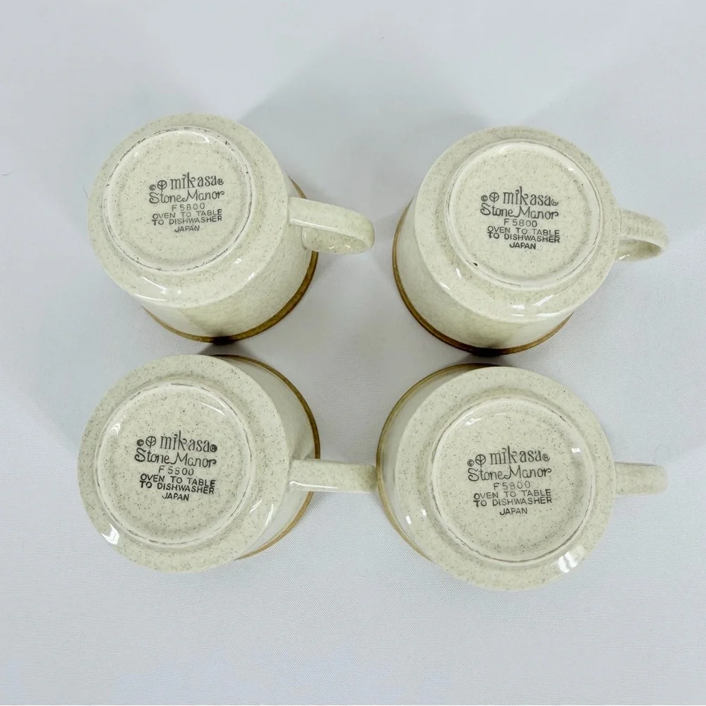 Vintage Mikasa Stone Manor Sun Circles Lot of 9 Coffee Tea Cups & Saucers